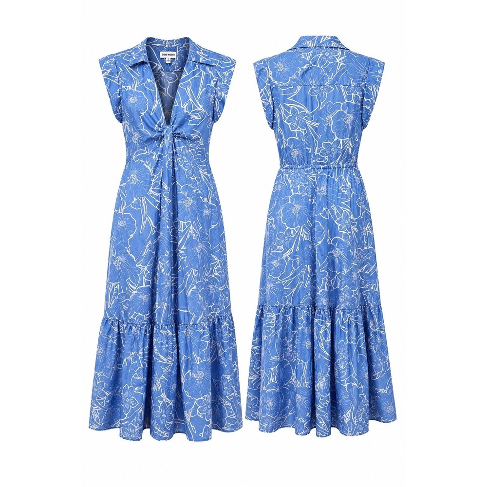 Steve Madden Floral Cotton Maxi Dress Small Tiered Garden Party Romantic Coastal